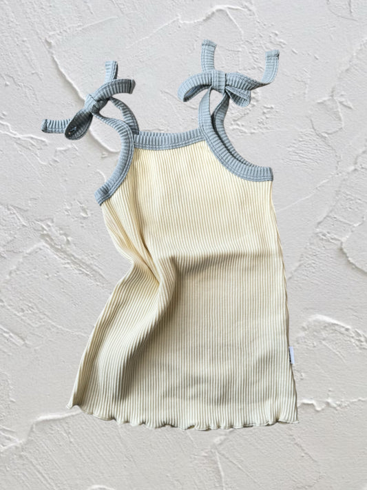 Mini Ribbed Dress - Cream/Blue